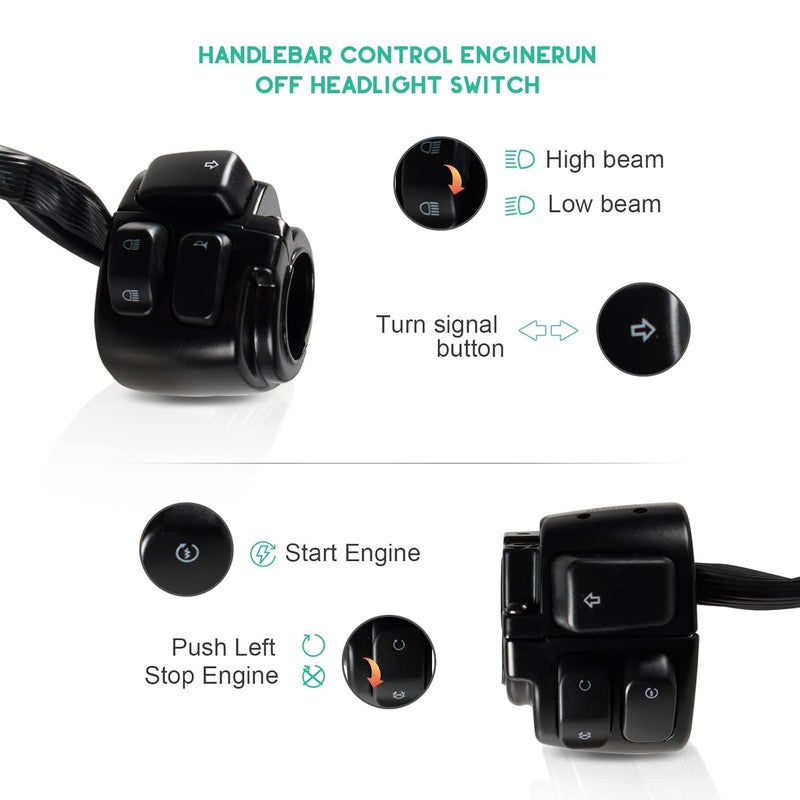 POSENG 1 Pair Motorcycle 1" Handlebar Switches Control and Wiring Harness with 1996-2012 Harley Softail Dyna Sportster V-Rod（Black） - Image 2